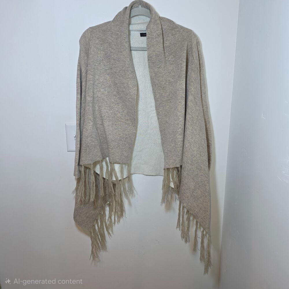 Love Token Cardigan Poncho Tan Nylon Wool Fringe Size S